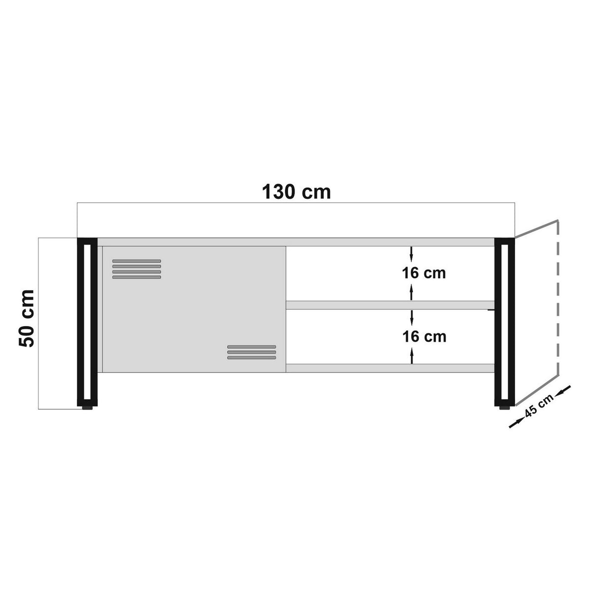 Meubles de télévision Cosmo Pine Black Mélamine 130x50x45 cm