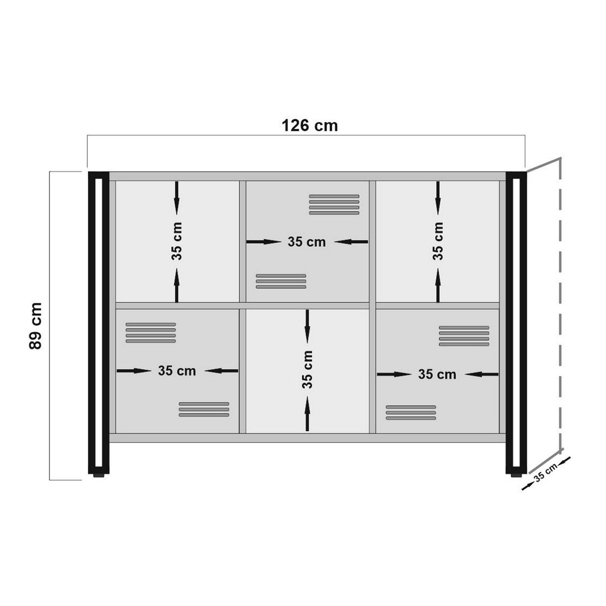 Bibliothèque Cosmo Pine Pine Black Mélamine 126x89x35 cm