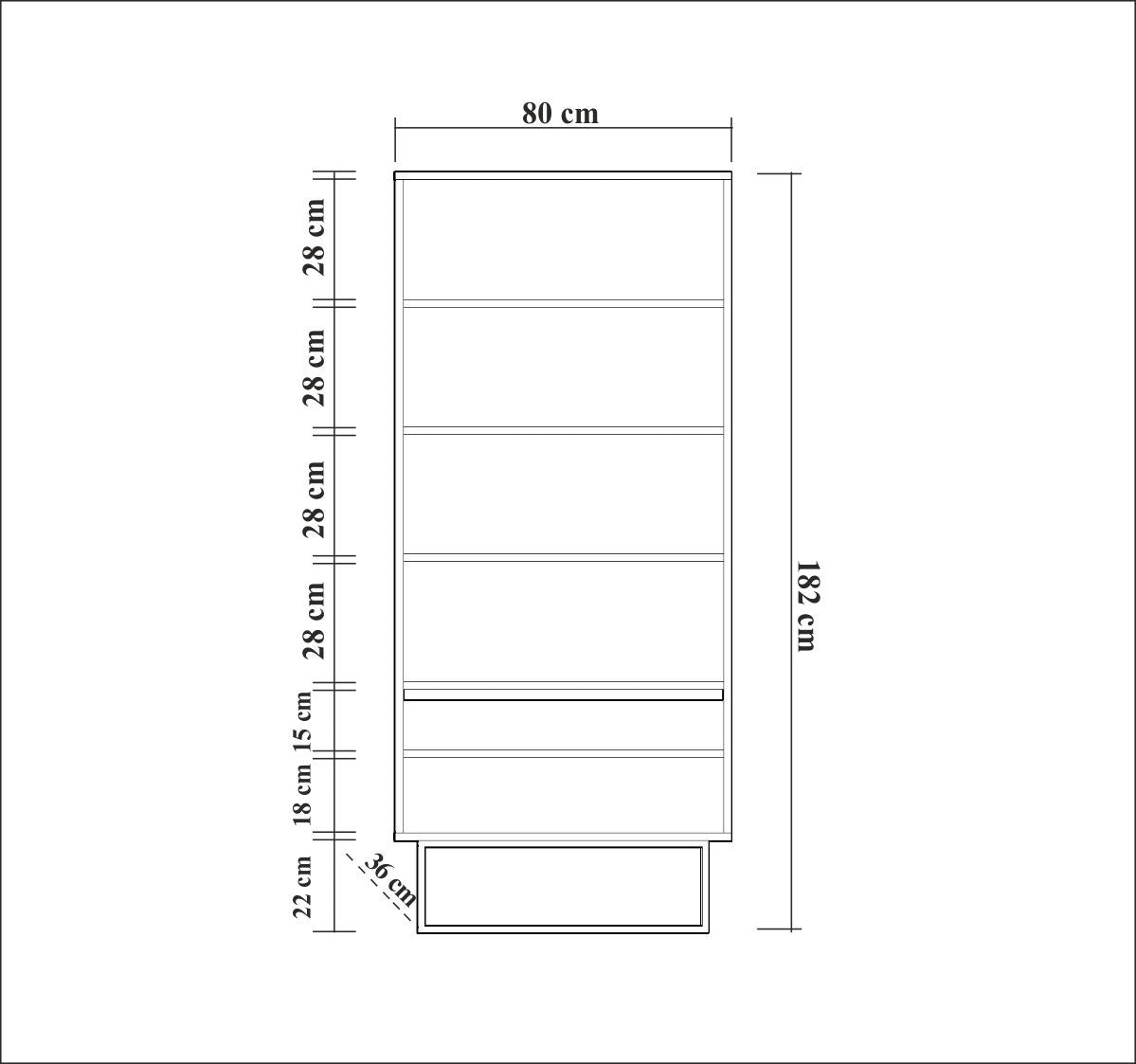 Boekenkast Rea Walnoot Zwart Melamine 80x182x36 cm