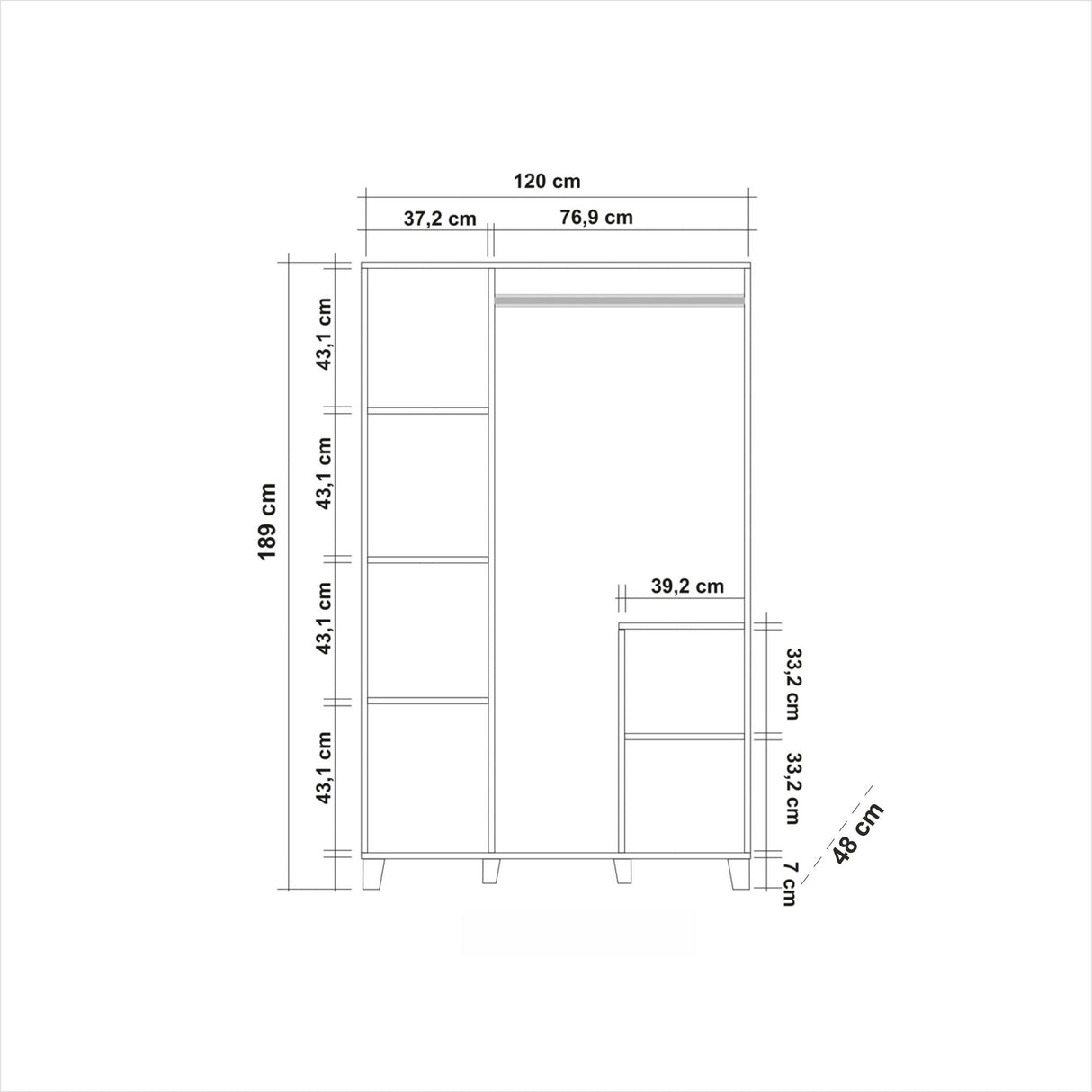 Armoire Hedera atlantique mélamine 120x189x48 cm