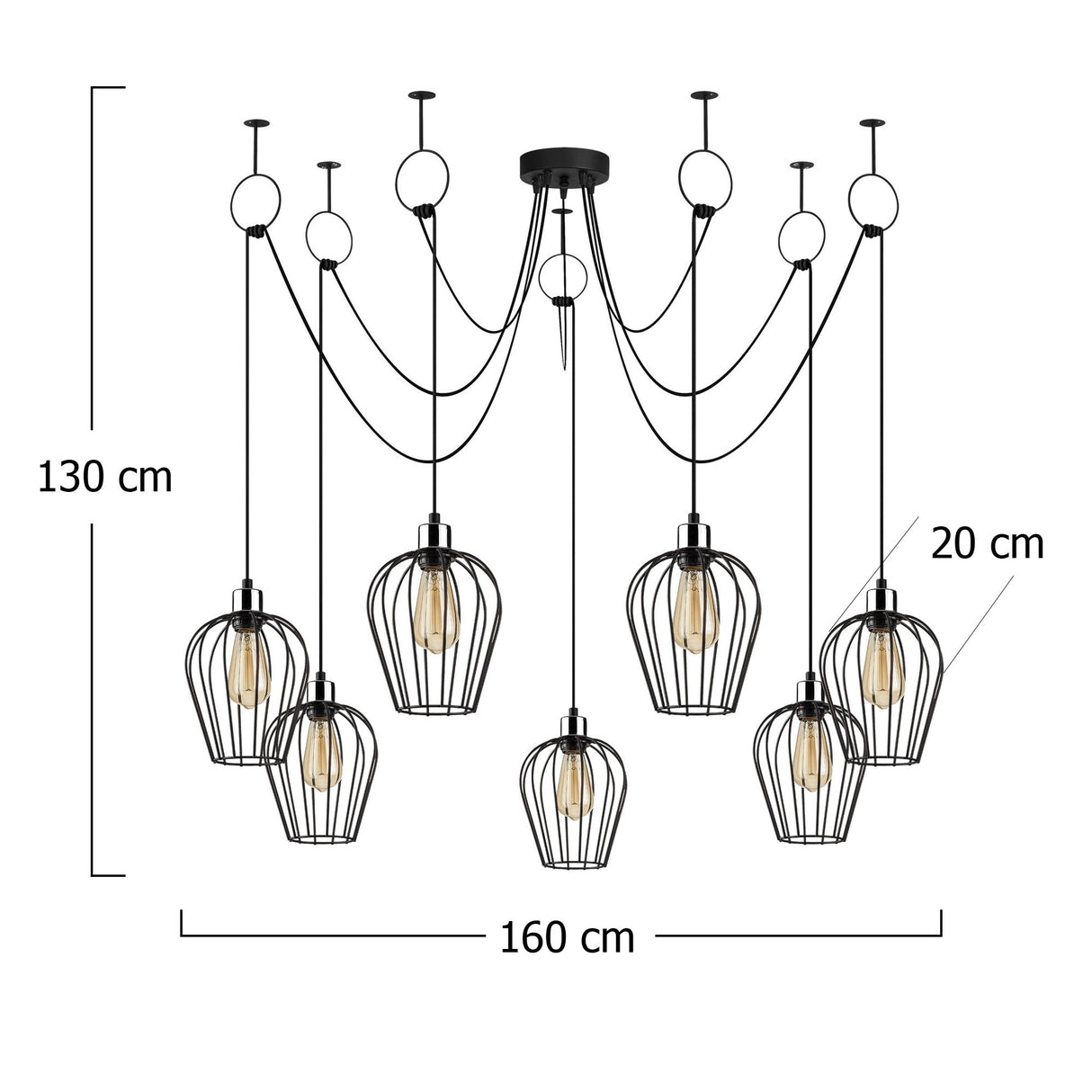 Hanglamp 7-lichts Zwart Metaal Predator