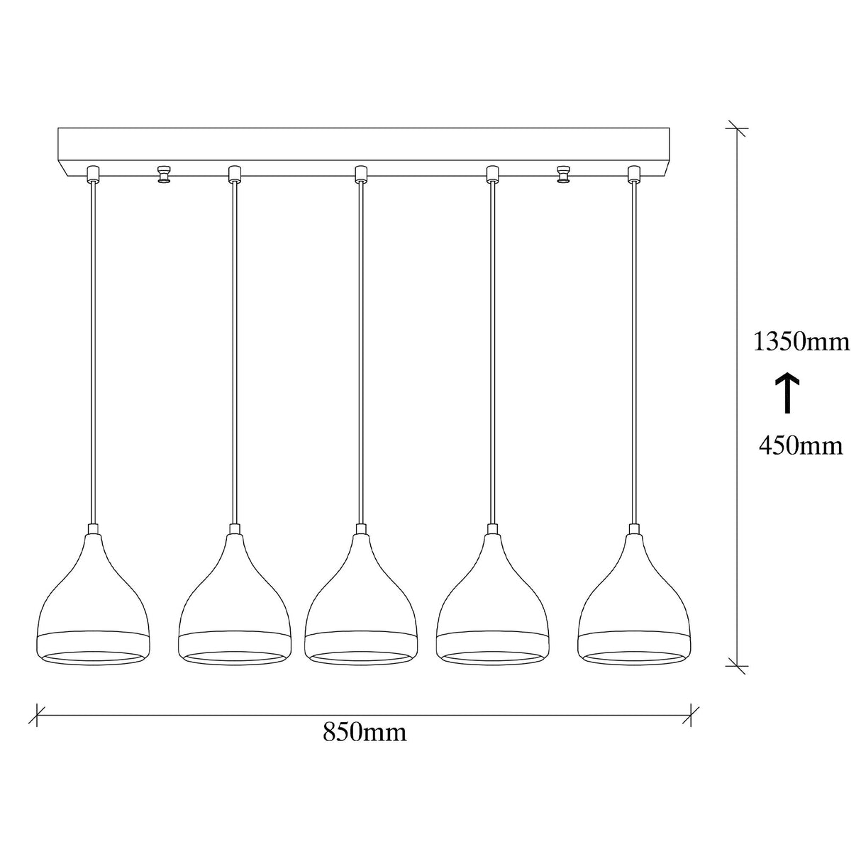 Hanglamp 5-lichts Zwart Koper Metaal Grip