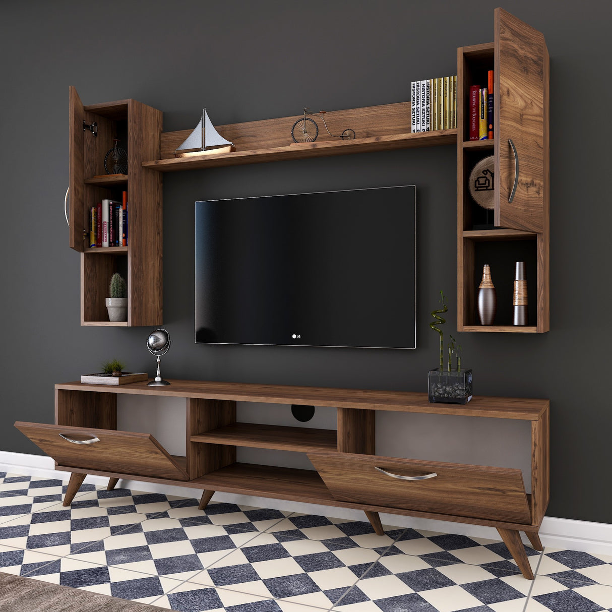 Ensemble de meubles TV Alta Walnut Melamine 180x48.6x35 cm