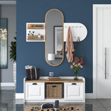 Meubelset Kapstok - Spiegel - Schoenenkast  - Wit-Walnoot Melamine