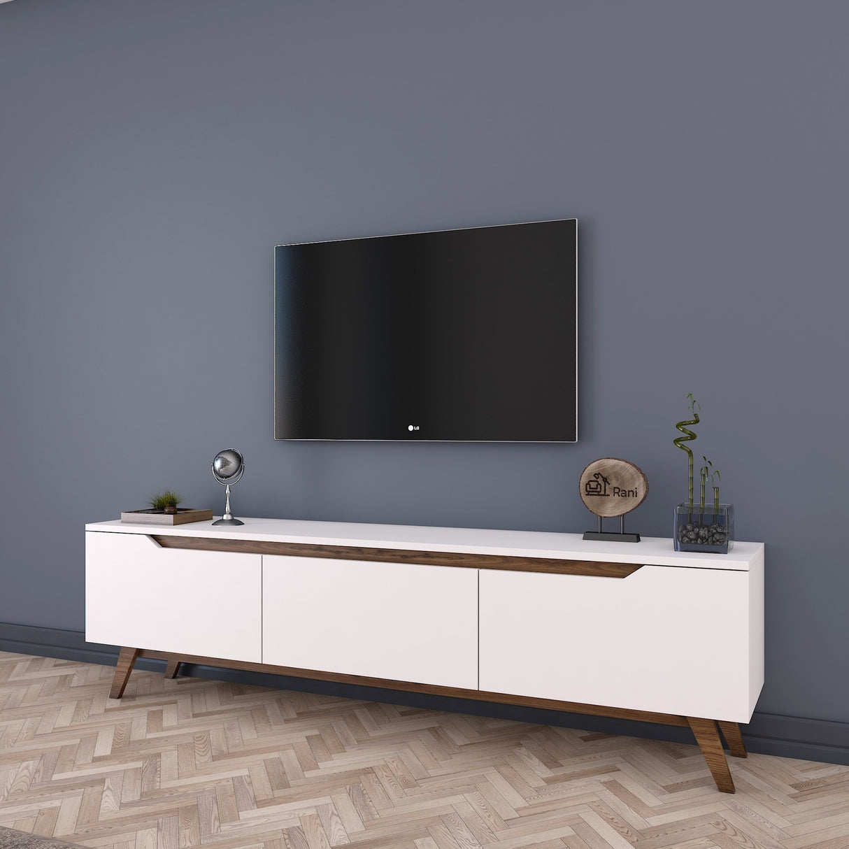 TV Meubel Osiris Wit Donker Walnoot Melamine 180x48,6x35 cm