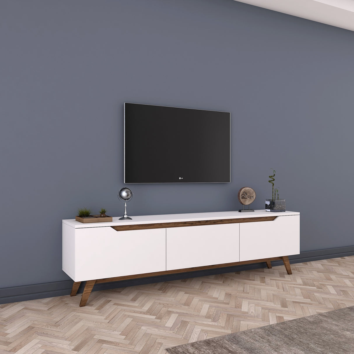 TV Meubel Osiris Wit Donker Walnoot Melamine 180x48,6x35 cm