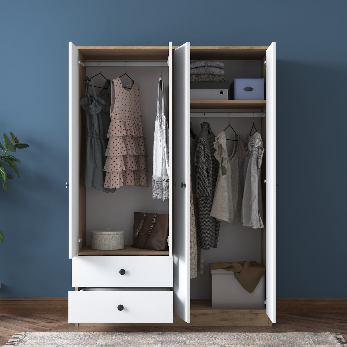 Armoire aspen noyer blanc mélamine 120x170x42,5 cm