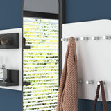 Porte-manteau Blanc Mélamine 9 Crochets - Avec Miroir - Deux Étagères 