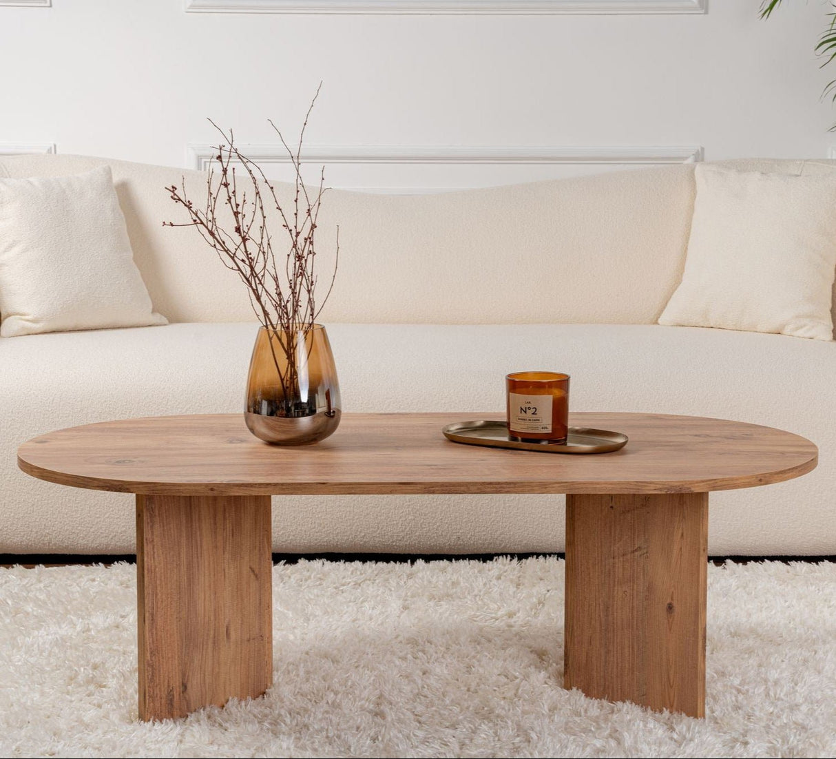 Table basse ovale aspect pin atlantique Sabla - 119x60 