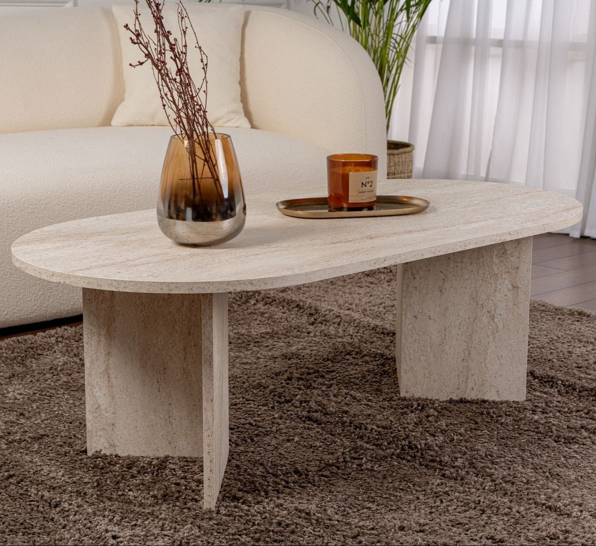Ovale Salontafel Travertin look Sabla - 119x60
