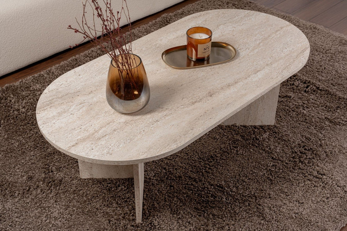 Ovale Salontafel Travertin look Sabla - 119x60