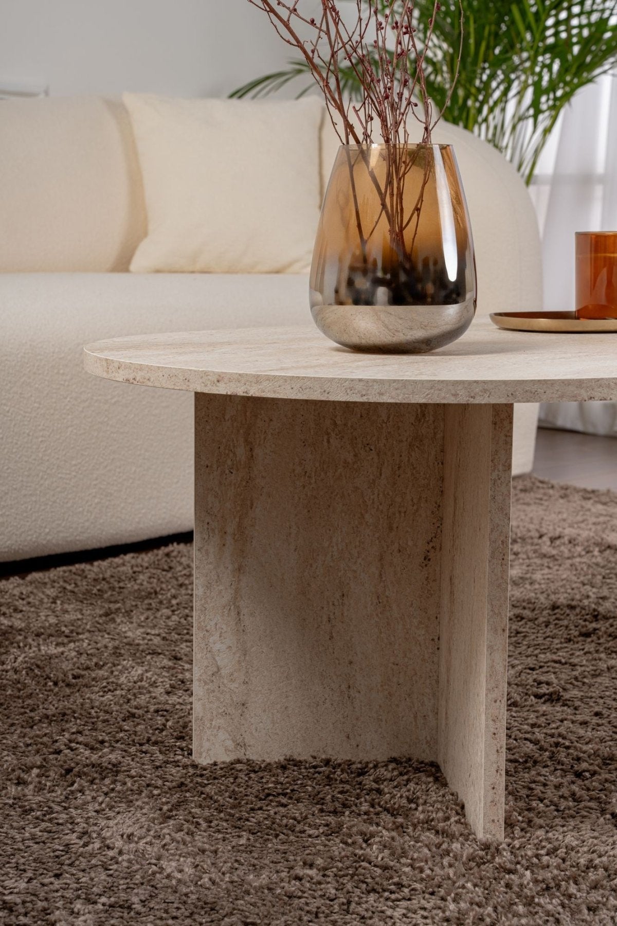 Ovale Salontafel Travertin look Sabla - 119x60