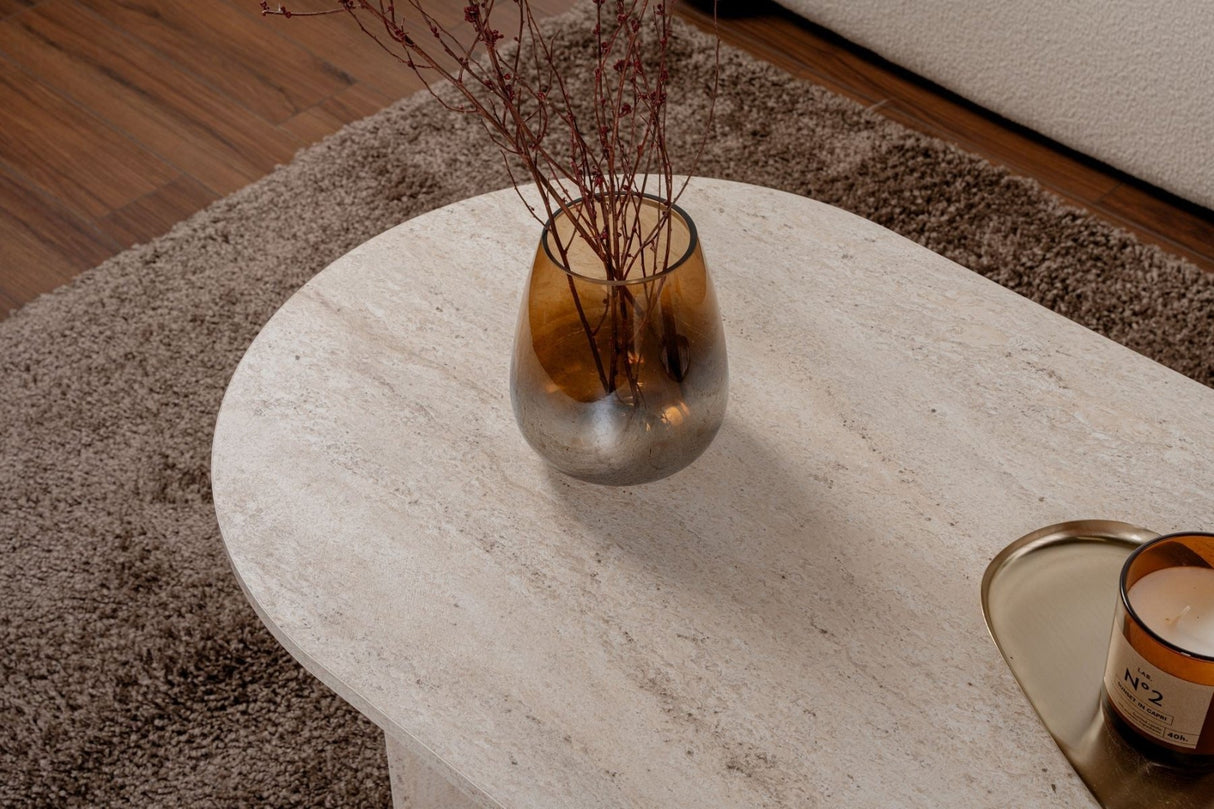 Ovale Salontafel Travertin look Sabla - 119x60