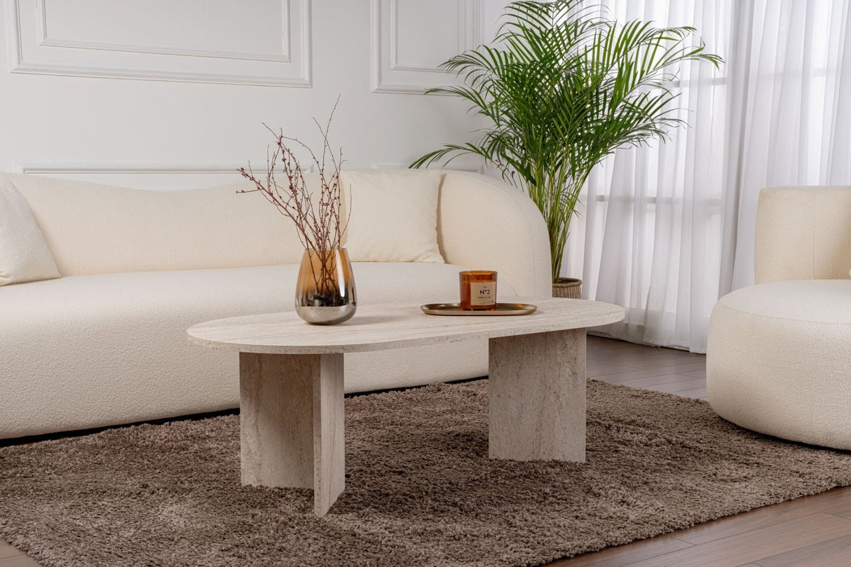 Ovale Salontafel Travertin look Sabla - 119x60