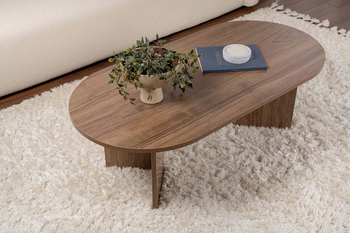 Table basse ovale aspect noyer Sabla - 119x60 
