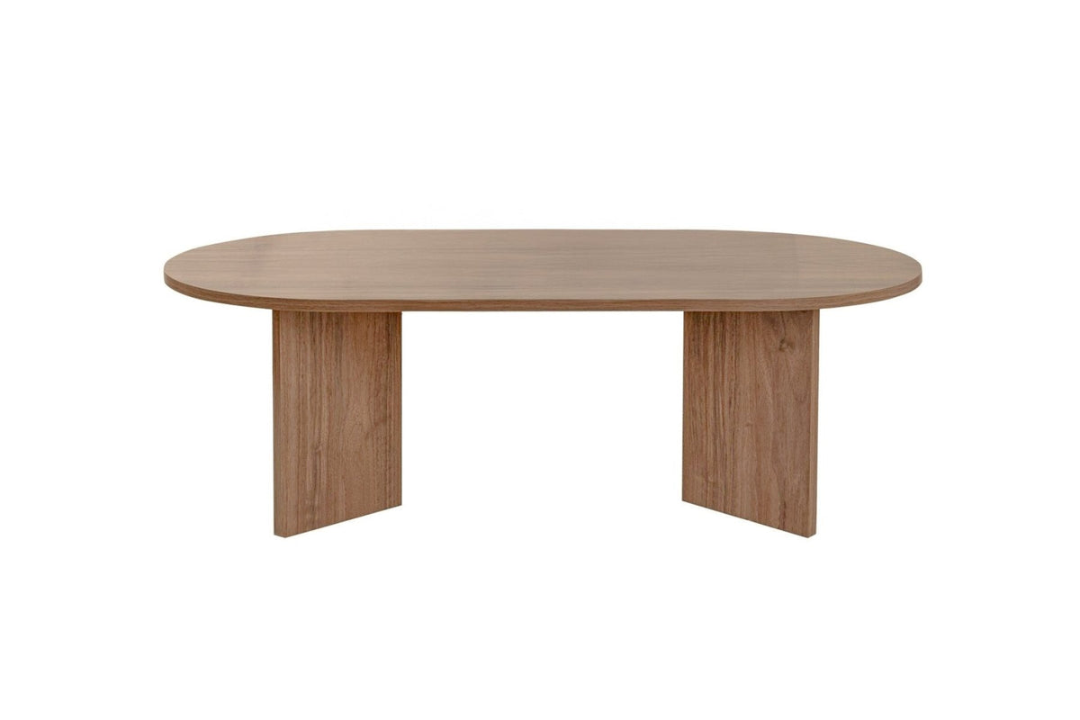 Tables basses-Table basse ovale mélamine noyer - Japandi - 119x60 cm - Sota-Dimehouse