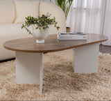 Table basse ovale aspect noyer - Pied blanc - Sabla - 119x60 