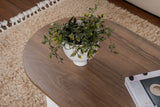 Table basse ovale aspect noyer - Pied blanc - Sabla - 119x60 