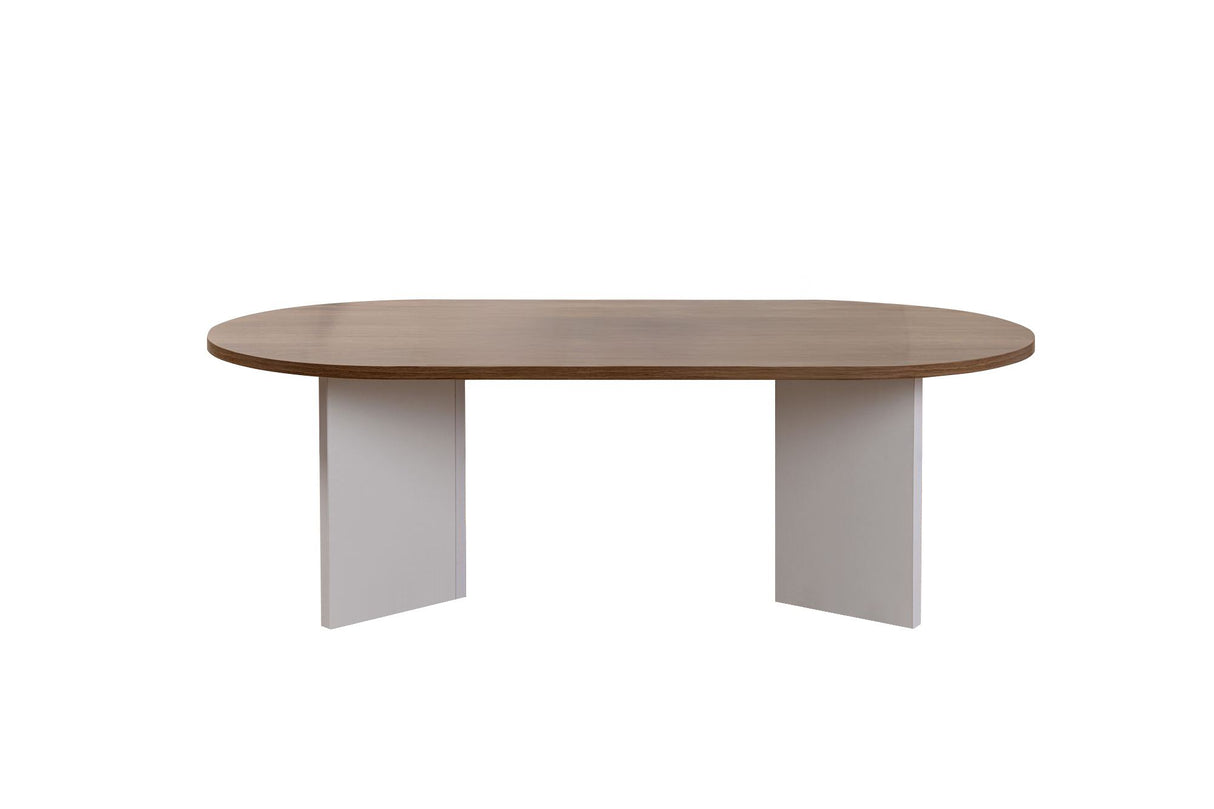 Table basse ovale aspect noyer - Pied blanc - Sabla - 119x60 