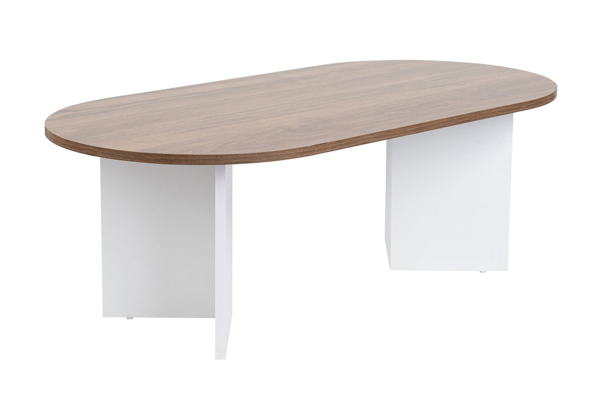 Table basse ovale aspect noyer - Pied blanc - Sabla - 119x60 