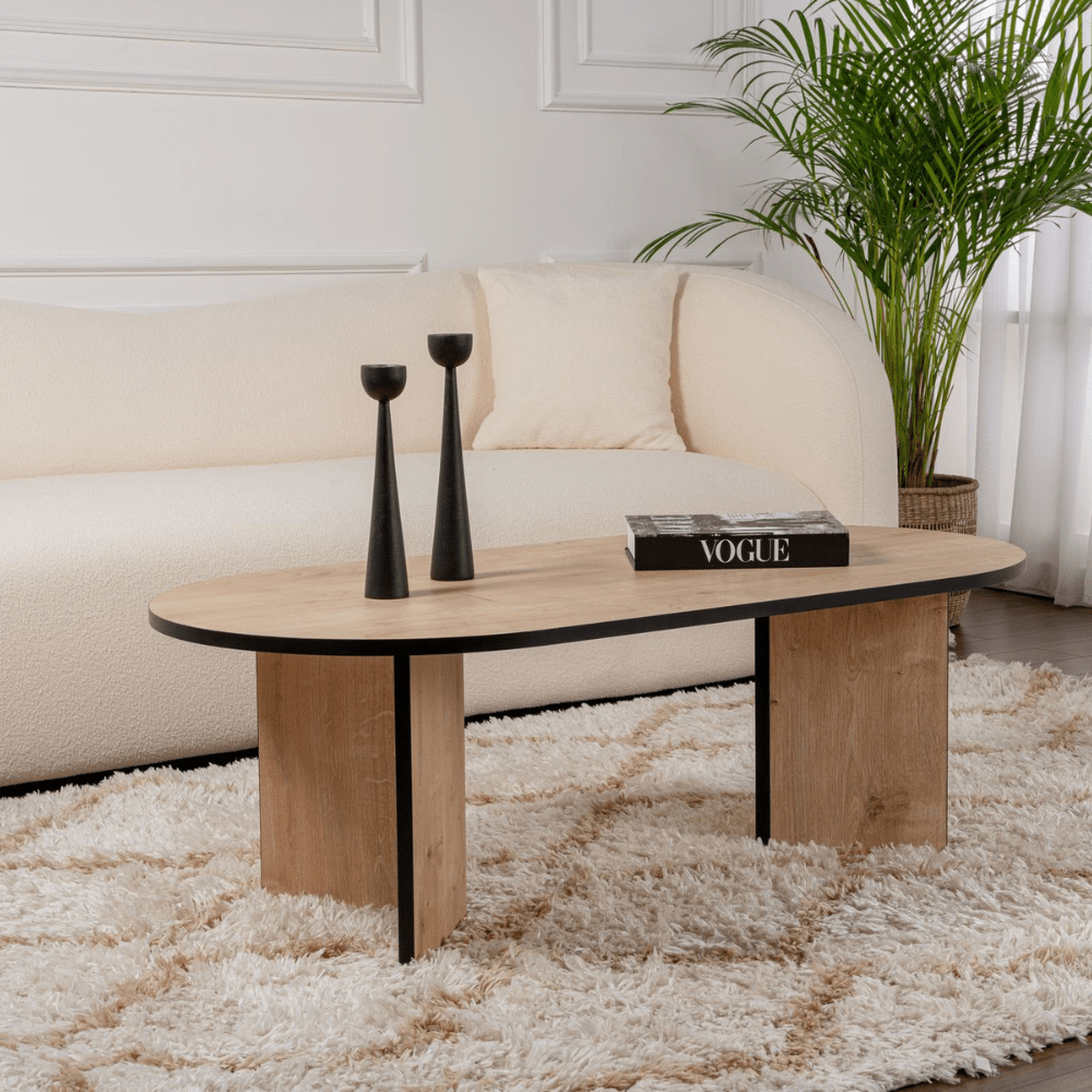 Table basse chêne mélaminé noir forme arc Koda 119x60 cm