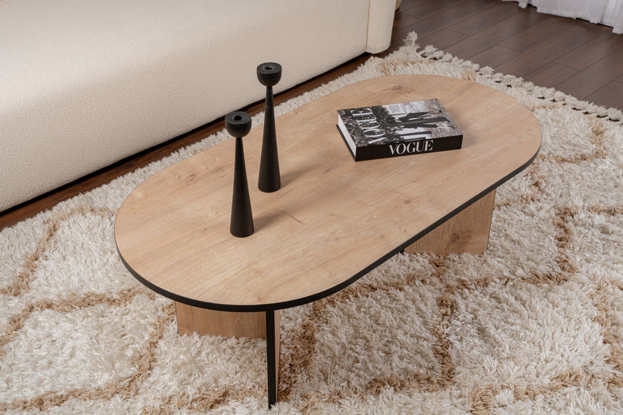Table basse chêne mélaminé noir forme arc Koda 119x60 cm