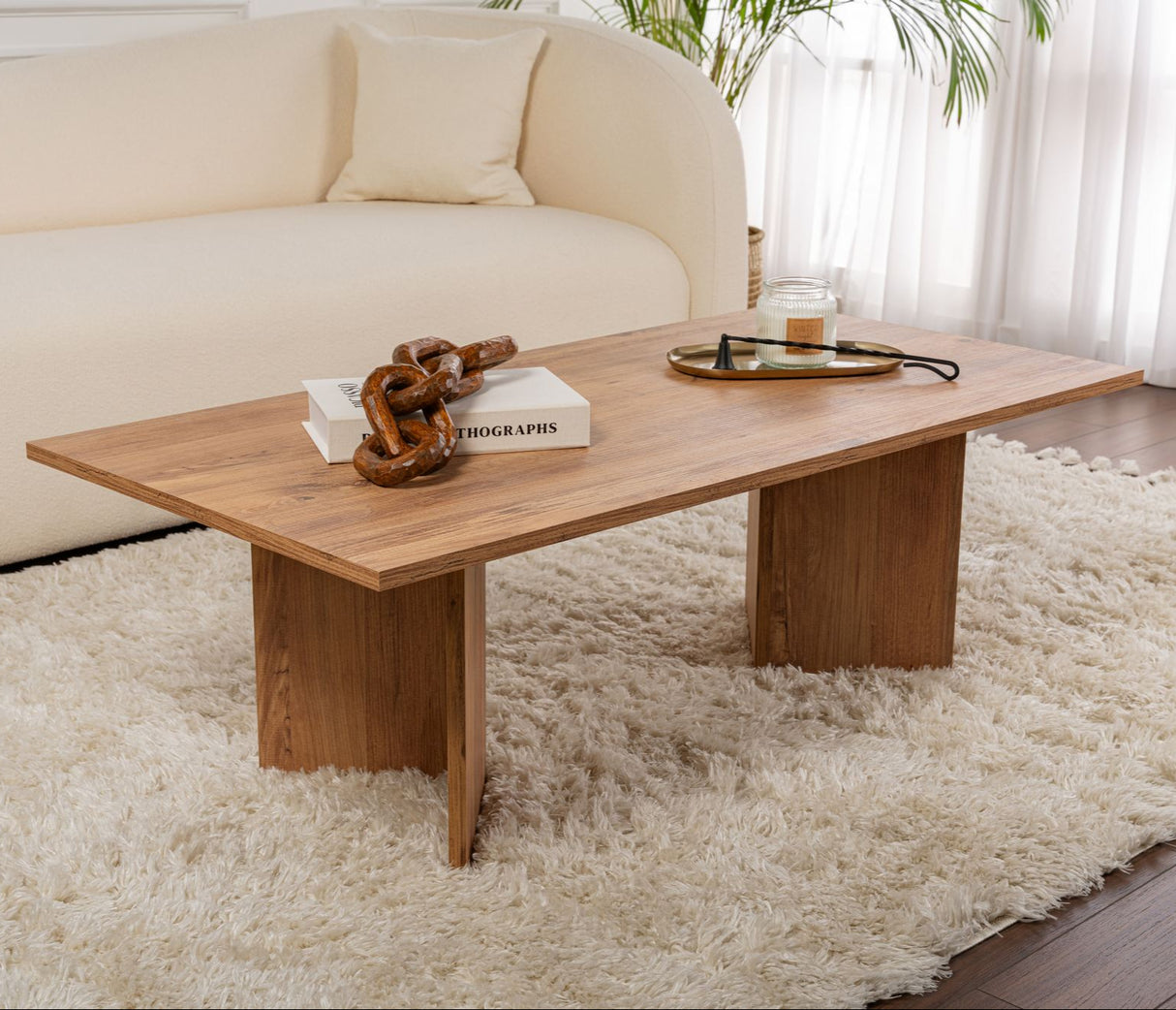 Table basse rectangulaire Siban aspect pin atlantique - 119x60 cm 
