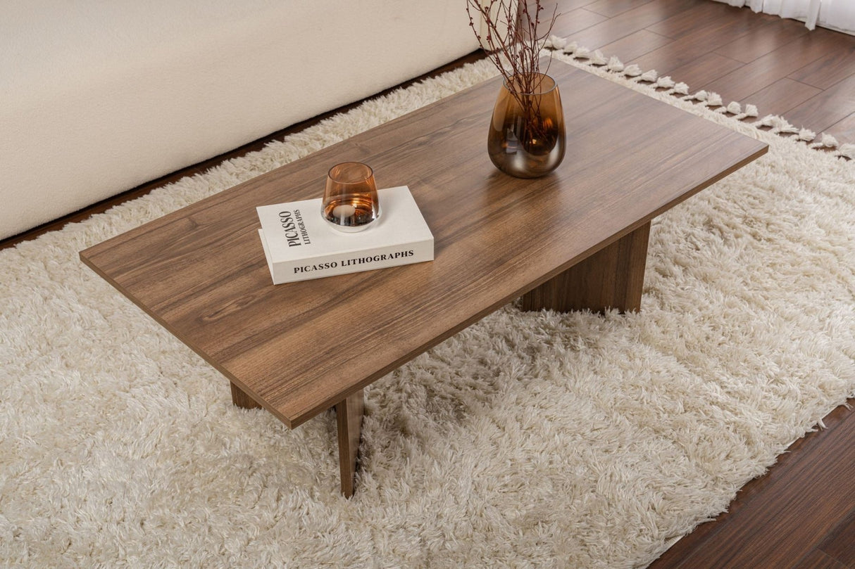 Table basse rectangulaire Siban aspect noyer - 119x60 cm 