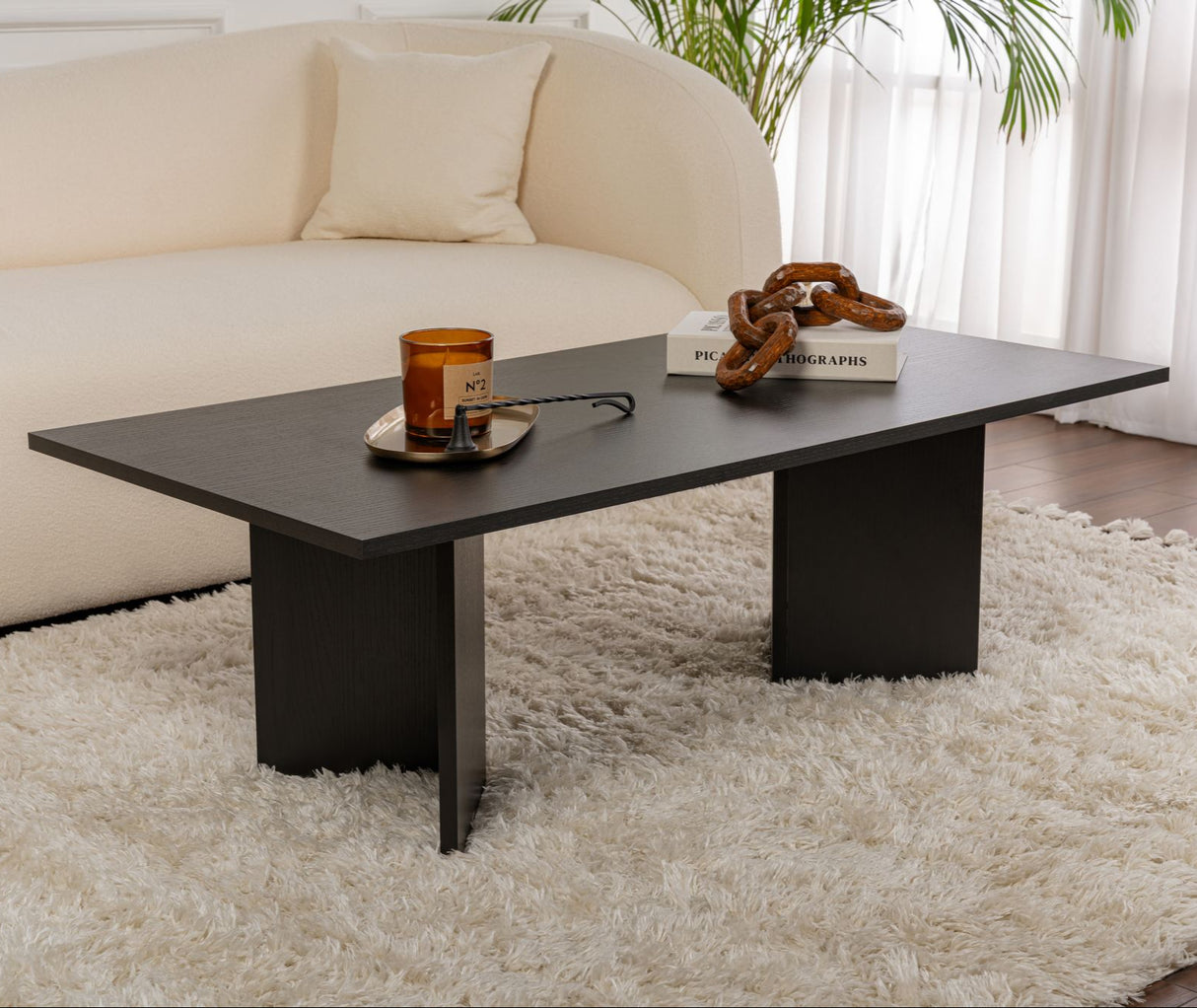 Table basse rectangulaire Siban aspect bois noir - 119x60 cm 