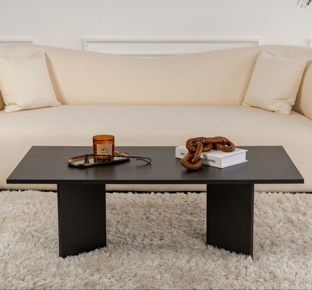 Table basse rectangulaire Siban aspect bois noir - 119x60 cm 