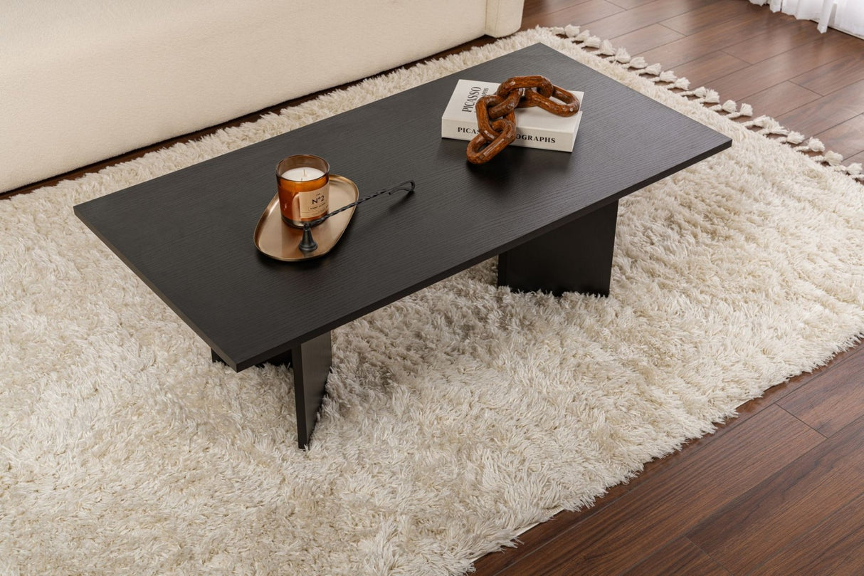 Table basse rectangulaire Siban aspect bois noir - 119x60 cm 