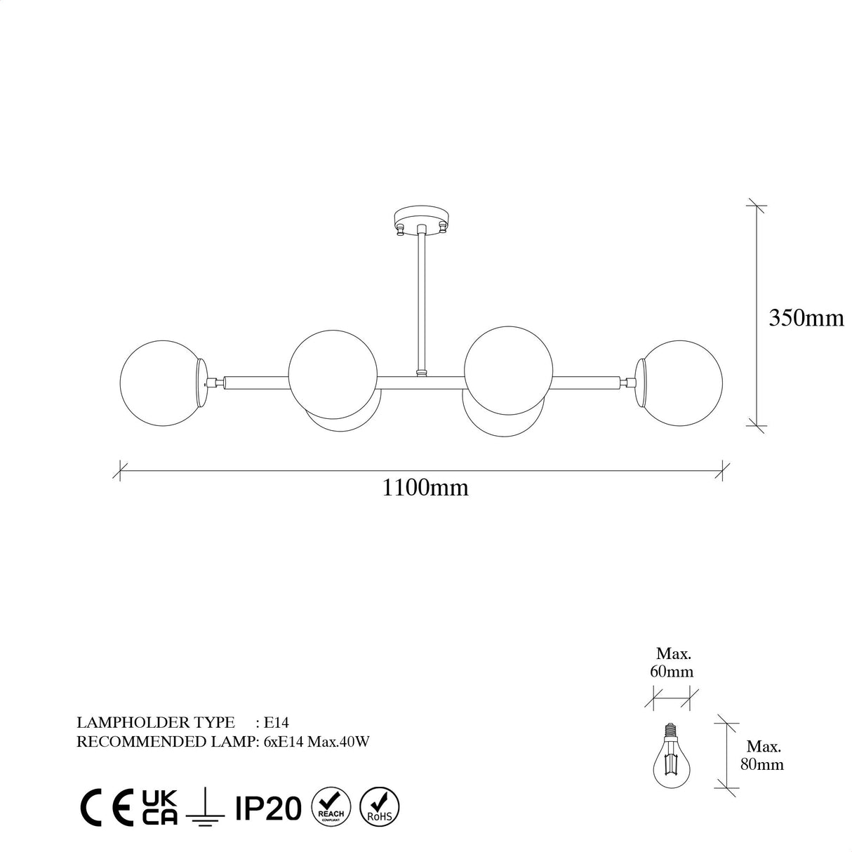 Hanglamp 6-lichts Crème Glas Radiance