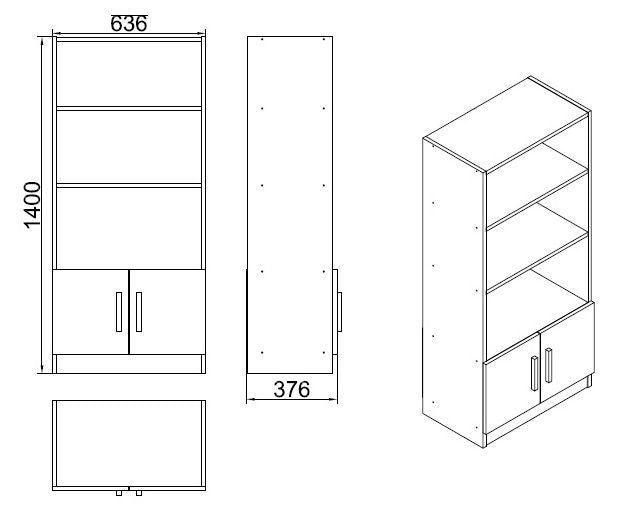 Boekenkast Aventur Walnoot Antraciet Melamine 63,6x140x37,6 cm