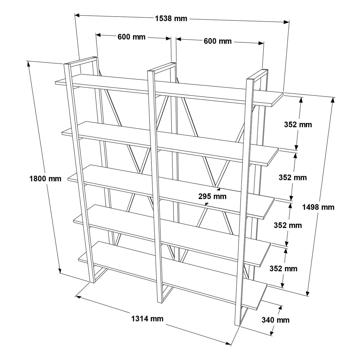 Bibliothèque Tundra Walnut Melamine 154.8x180x34 cm