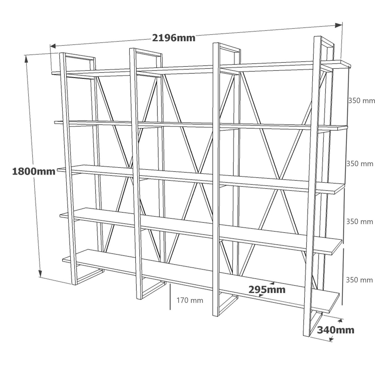 Boekenkast Lyra Atlantisch Dennenhout Melamine 219,6x180x34 cm