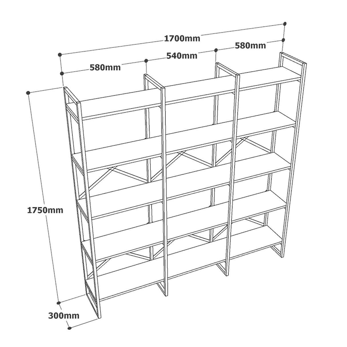 Boekenkast Valdis Atlantisch Dennenhout Melamine 170x175x30 cm