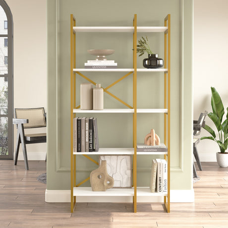 Boekenkast Valdis Wit Goud Melamine 87,5x175x30 cm