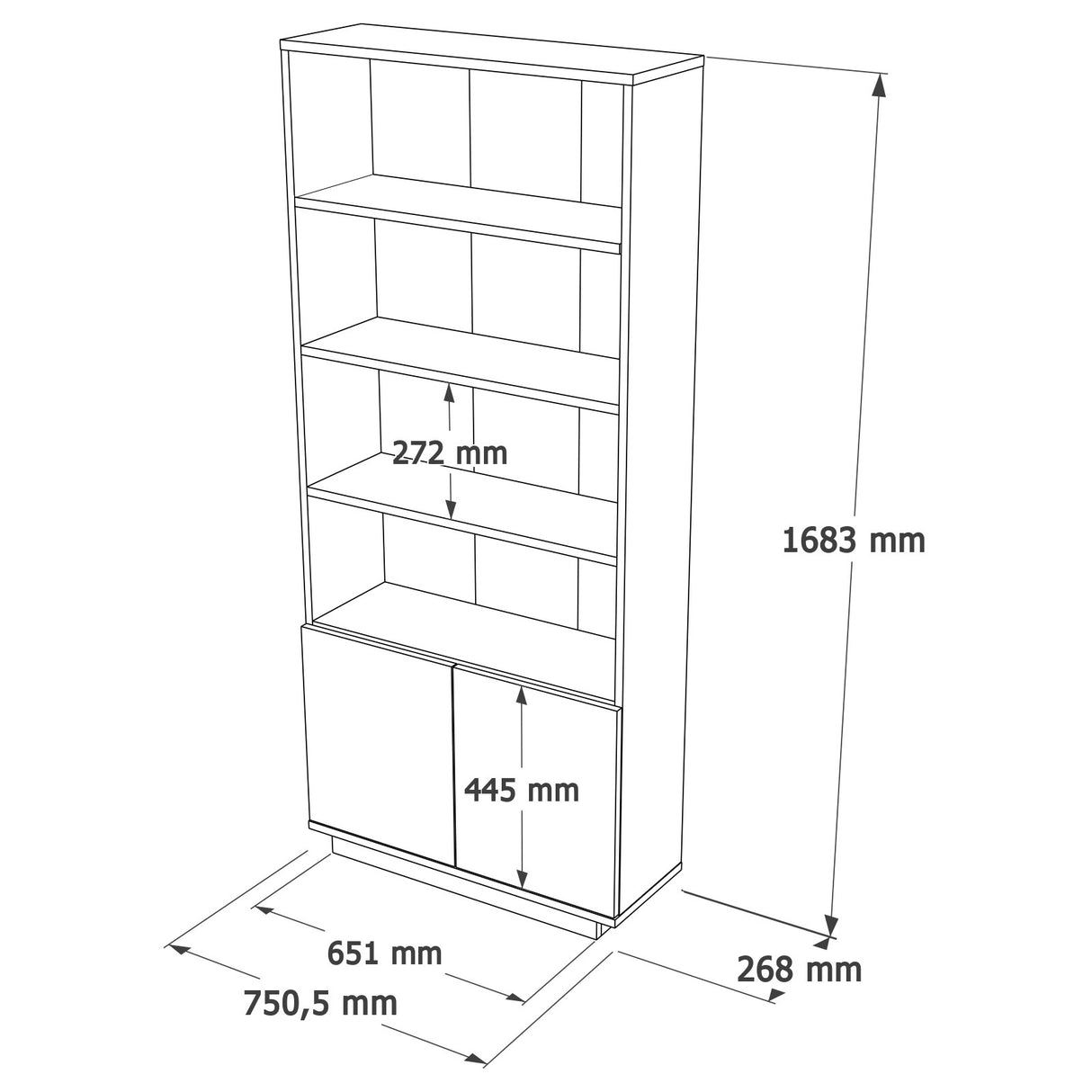 Bibliothèque nautica atlantic pin wit melamine 75x168.3x26.8 cm