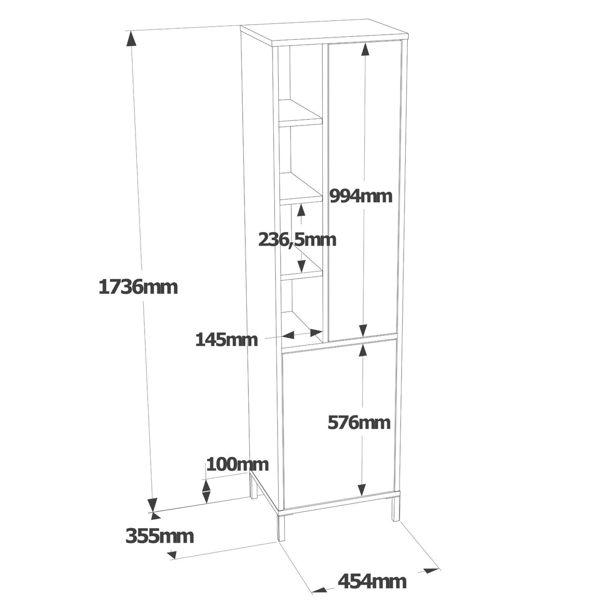 Armoire murale lumen mélamine blanche 45x173.6x35,5 cm