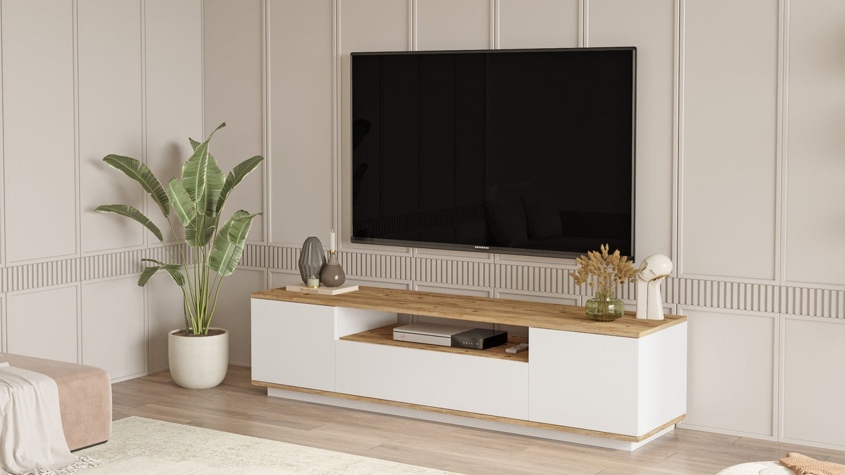 TV Meubel Salerno Atlantisch Dennenhout Wit Melamine 180x44,6x44,5 cm