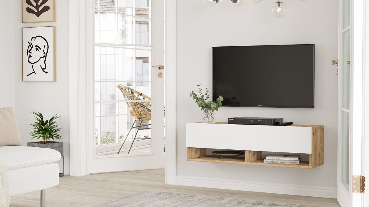 TV Meubel Elba Atlantisch Dennenhout Wit Melamine 100x29,1x31,6 cm