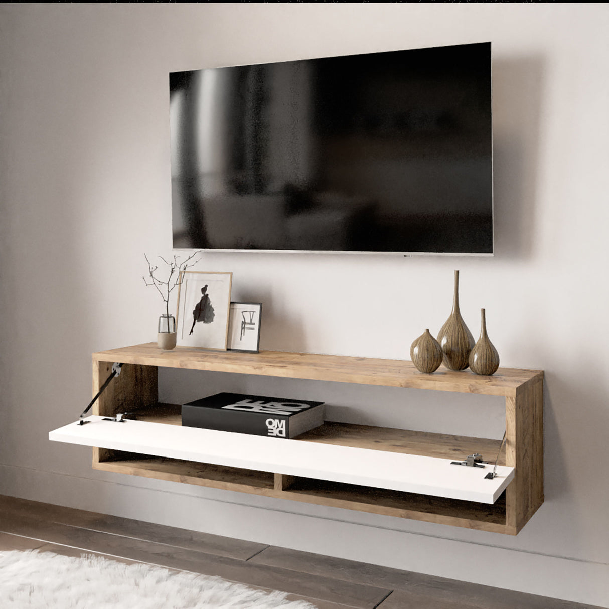 TV Meubel Elba Atlantisch Dennenhout Wit Melamine 100x29,1x31,6 cm