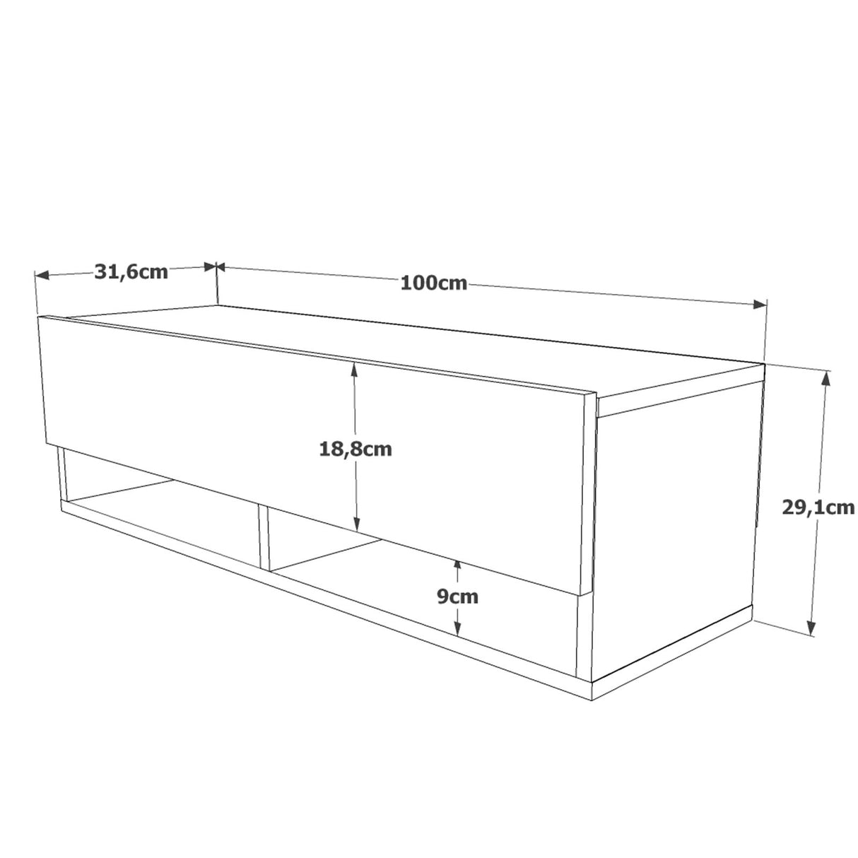 TV Meubel Elba Atlantisch Dennenhout Wit Melamine 100x29,1x31,6 cm