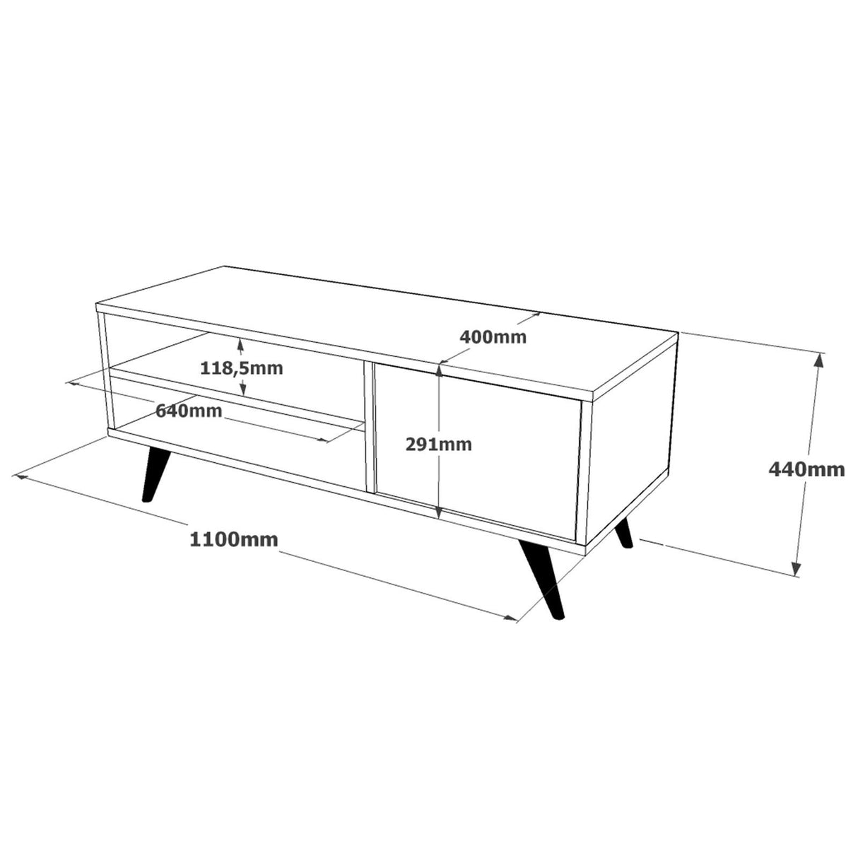 Meubles de télévision Riva Black Mélamine 110x44x40 cm