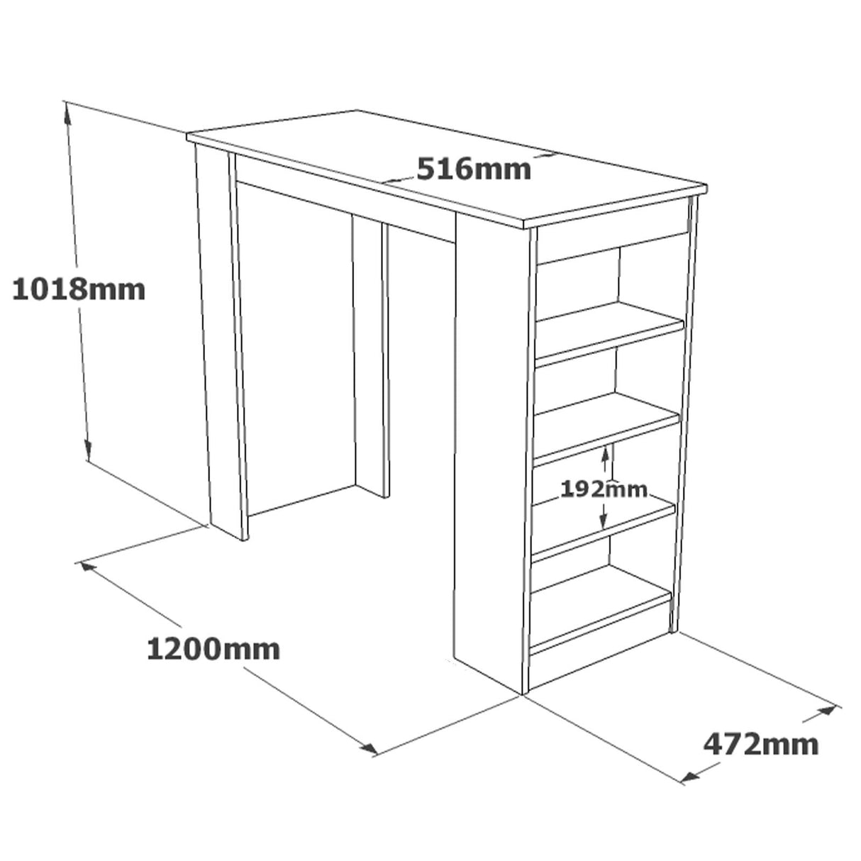 Bartafel Paphos Atlantic Pine Wit Melamine 120x101.8x51.6 cm