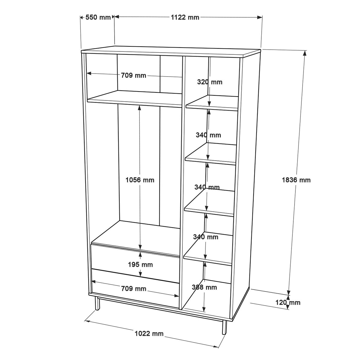 Garde-robe cosmos noix eik mélamine 112.2x195.6x55 cm