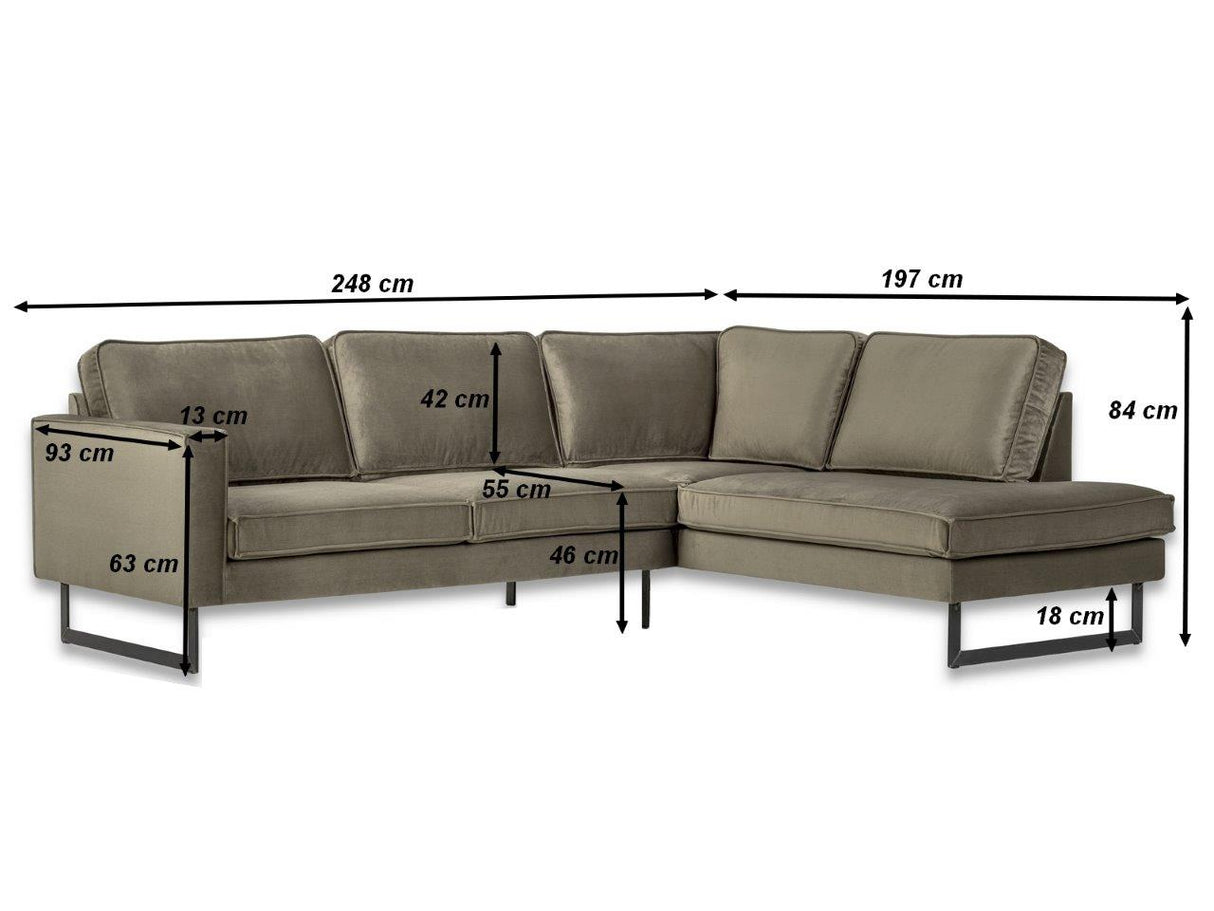 Hoekbank Quinn velvet antraciet losse kussens rechts