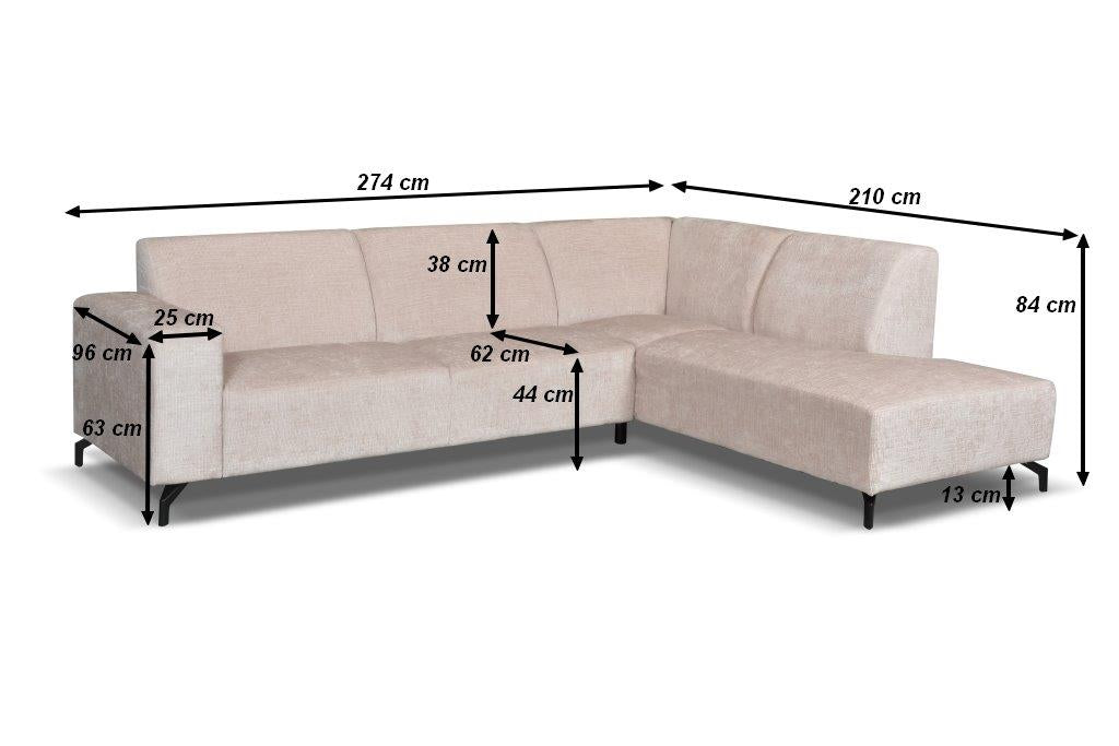 Hoekbank Manon met chaise longue rechts chenille taupe