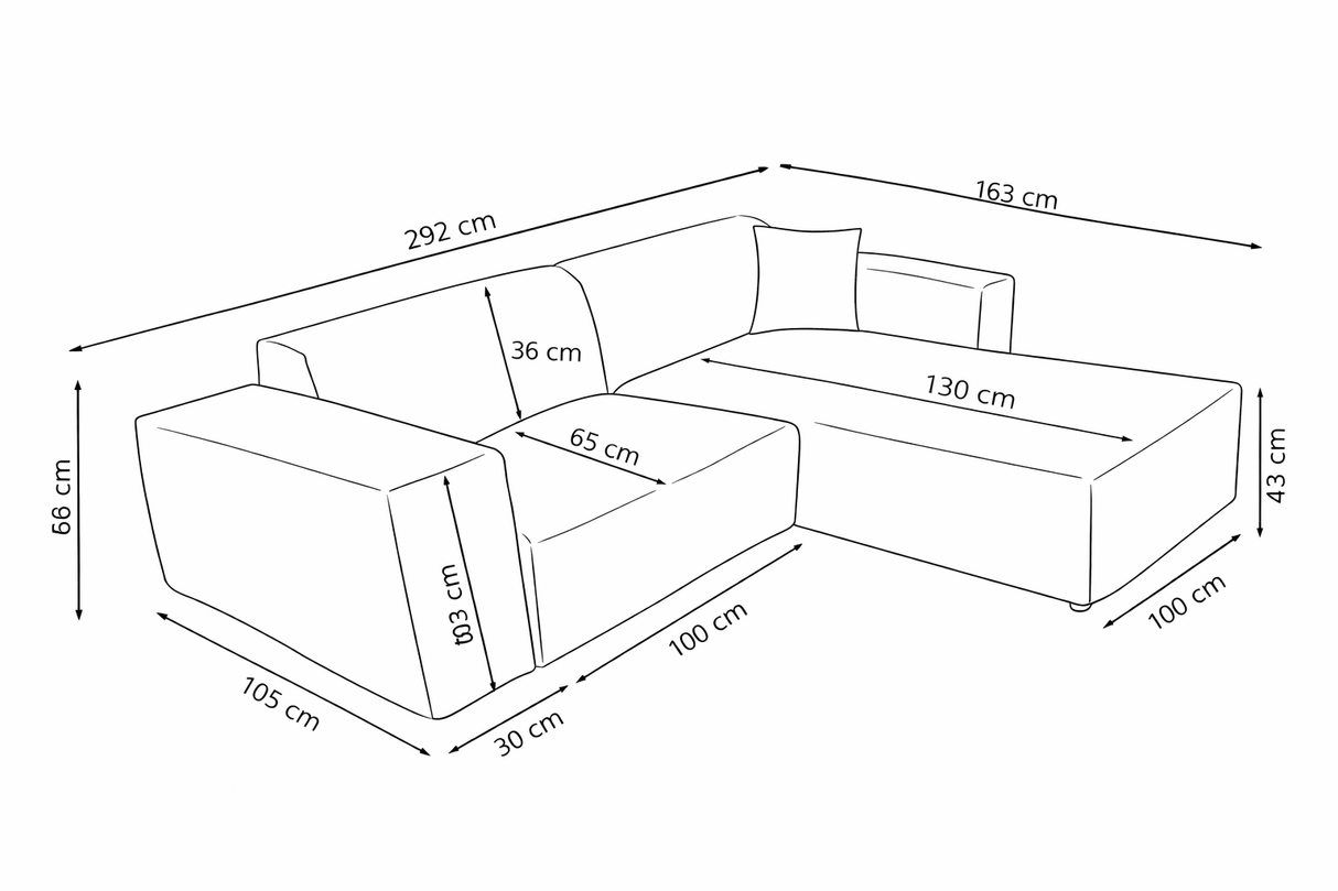 Hoekbank koper chenille Wayne 260 cm - hoek links en rechts monteerbaar