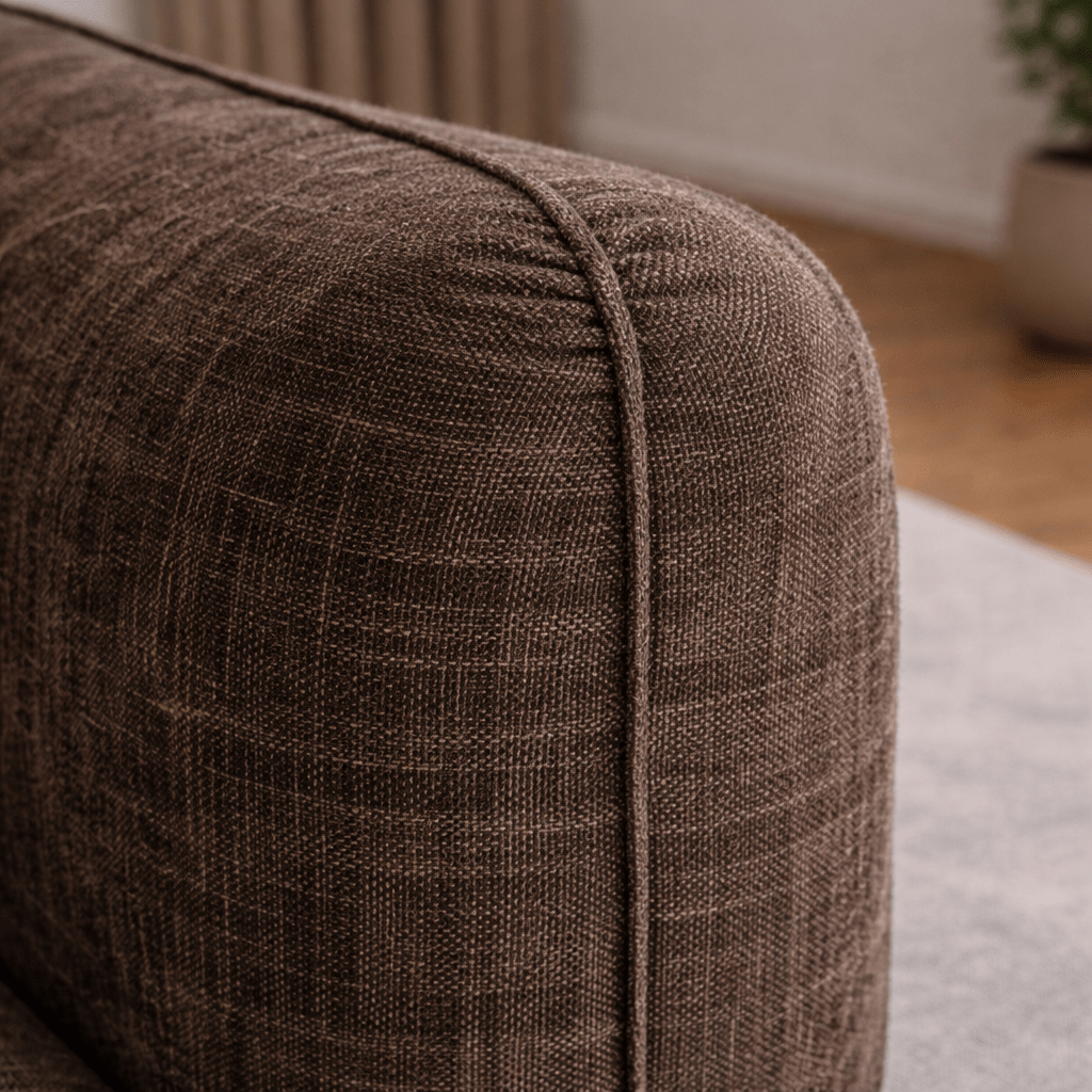 Hoekbank chaise longue mokka bruin structuurstof Dwayne - links